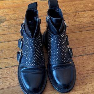 Zadig & Voltaire Leather Studded Buckle Ankle Boots in Black